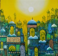 Javed Qamar, 15 x 15 inch, Acrylic on Canvas, Calligraphy Painting, AC-JQ-197